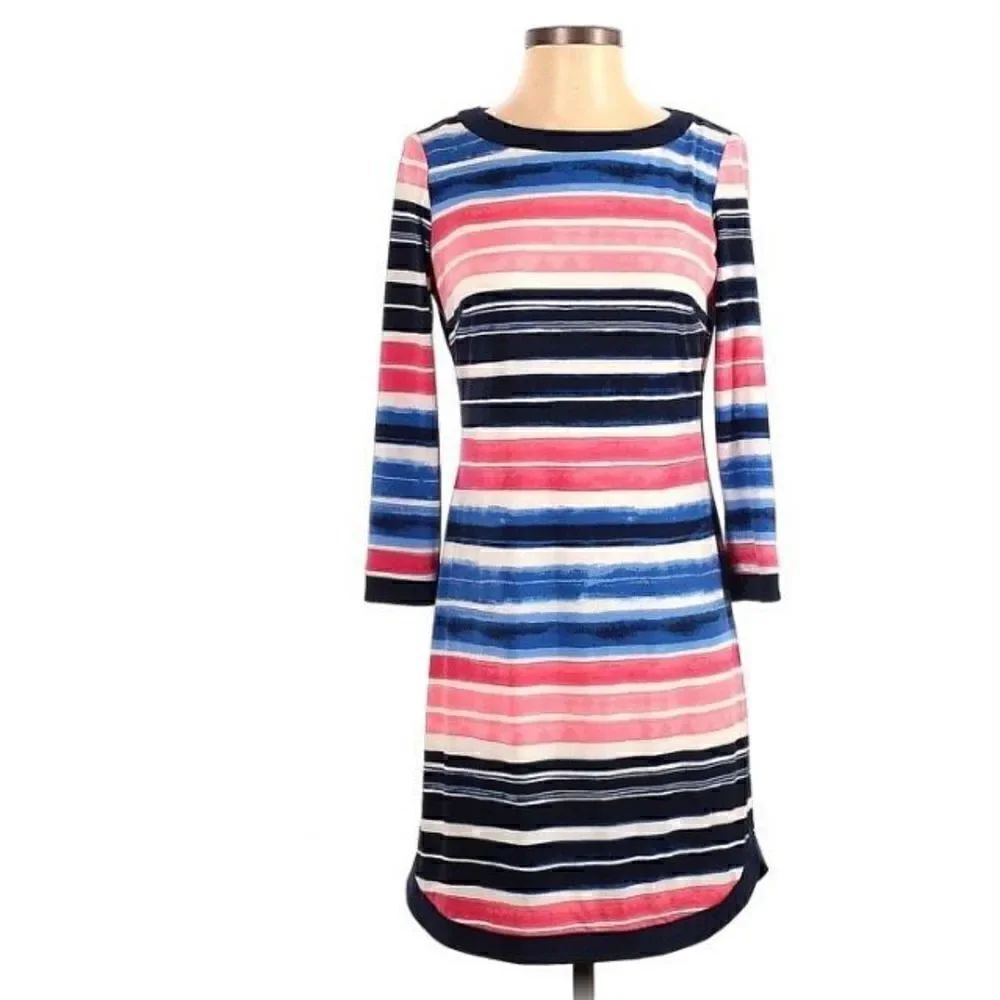 Vince Camuto Striped Dress Size 10 Zipper Back Pink and Blue (q1)